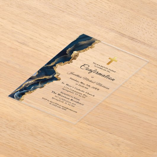 青い瑪瑙の金ゴールドの確認 アクリル招待状 (レイダウン)