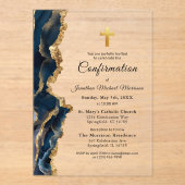 青い瑪瑙の金ゴールドの確認 アクリル招待状 (正面)