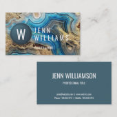 青い瑪瑙のgeodeのモダンな水の名刺の金ゴールド 名刺 (正面/裏面)