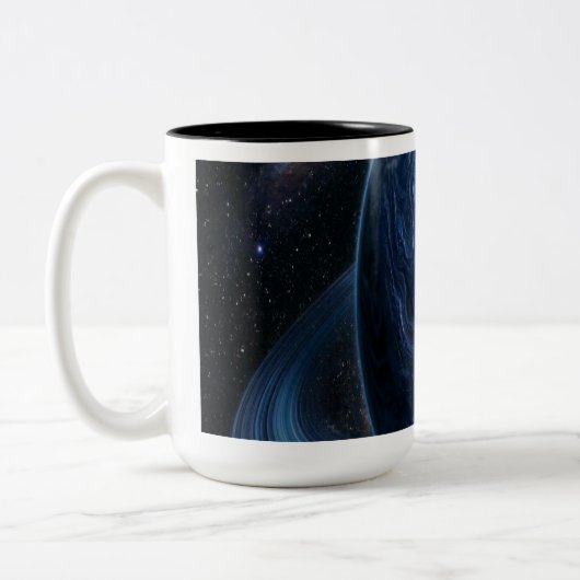 青い環に囲まれた青い惑星 ツートーンマグカップ (左)