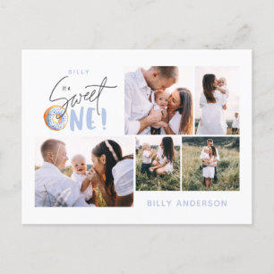 青い甘いワンドーナツのバースデー数々のタホリデー シーズンポストカード