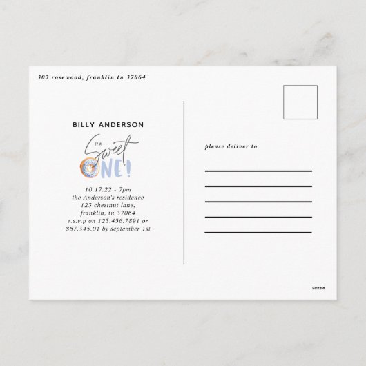 青い甘いワンドーナツのバースデー数々のタホリデー シーズンポストカード (裏面)