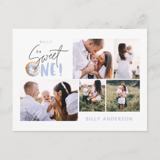 青い甘いワンドーナツのバースデー数々のタホリデー シーズンポストカード (正面)