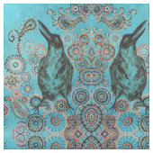 青い生地のカラス ファブリック (クローズアップ)