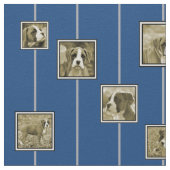 青い生地のセピア色のボクサーの小犬 ファブリック (クローズアップ)