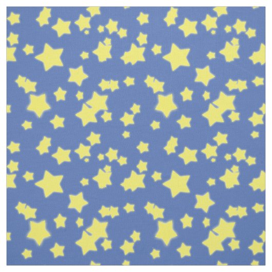 青い生地の星パターン黄色 ファブリック (見本)