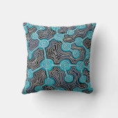 青い生存線のモダン抽象芸術パターン クッション (裏面)