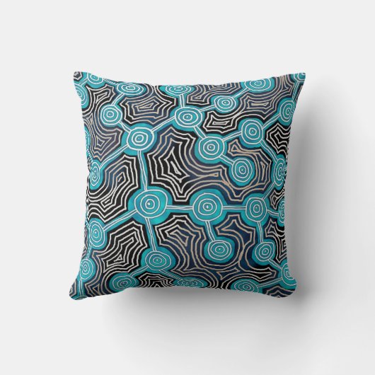 青い生存線のモダン抽象芸術パターン クッション (裏面)