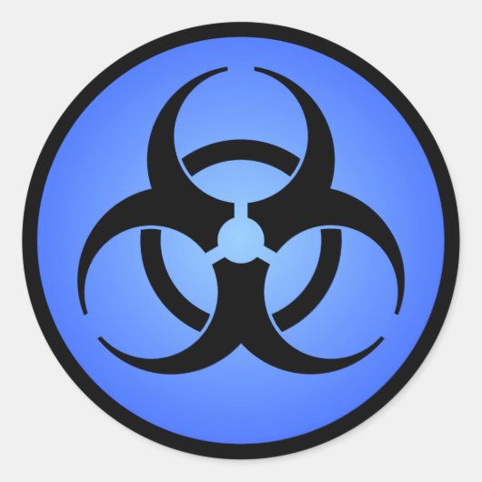 青い生物学的災害［有害物質］記号ステッカー ラウンドシール (正面)