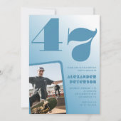 青い男の写真 47歳の誕生日招待状 グラデーション 招待状 (正面)
