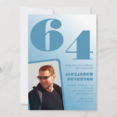 青い男の写真 64歳の誕生日招待状 グラデーション 招待状 (正面)