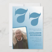 青い男の写真 77歳の誕生日招待状 グラデーション 招待状 (正面)
