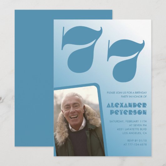 青い男の写真 77歳の誕生日招待状 グラデーション 招待状 (正面/裏面)