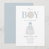 青い男の子のゴルフをテーマにしたベビーシャワーの招待状 招待状 (正面/裏面)