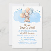 青い男の子の私たちはbearベビーシャワーを待つことができる 招待状 (正面)