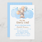 青い男の子の私たちはbearベビーシャワーを待つことができる 招待状 (正面/裏面)