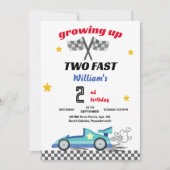 青い男の子の車レース車2速2番目の誕生日 招待状 (正面)