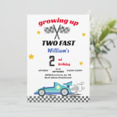 青い男の子の車レース車2速2番目の誕生日 招待状 (スタンド正面)