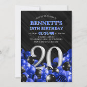 青い男の子の20歳の誕生日 招待状 (正面)