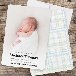 青い男の赤ちゃん写真の生誕発表