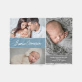 青い男の赤ちゃん名誕生日の統計カスタム写真 フリースブランケット (正面(横))