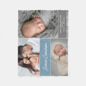 青い男の赤ちゃん名誕生日の統計カスタム写真 フリースブランケット (正面)