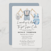 青い男の赤ちゃん服ランドリーかわいい赤ちゃんシャワー 招待状 (正面/裏面)