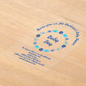 青い男の赤ちゃん蝶と花ベビーシャワー アクリル招待状 (レイダウン)