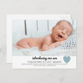 青い男の赤ちゃん誕生発表写真はがき 案内ポストカード (正面/裏面)