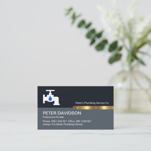 青い画層の金ゴールド給排水衛生設備配管タブ 名刺 (スタンド正面)