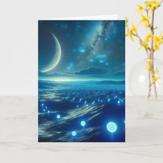 青い異星の惑星と生命体 カード (黄色い花)