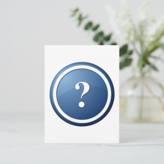 青い疑問符の丸いボタン ポストカード (スタンド正面)