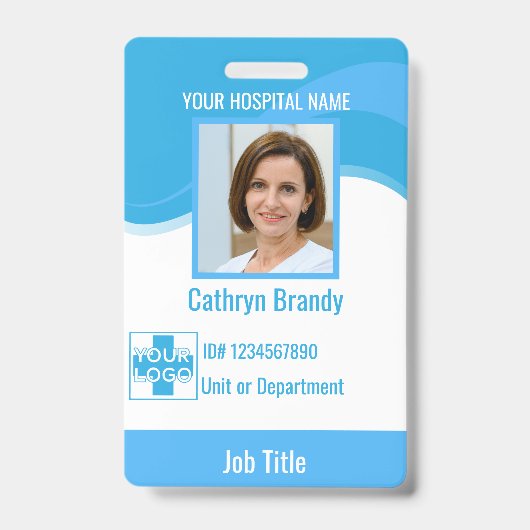 青い病パーソナライズされた院または診療所の従業員 バッジ (Front)