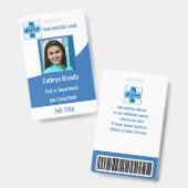 青い病パーソナライズされた院または診療所の従業員 バッジ (正面＆裏面)