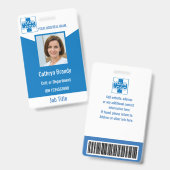 青い病パーソナライズされた院または診療所の従業員 バッジ (正面＆裏面)