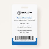 青い登録ナースRN写真&バーコード バッジ (裏面)