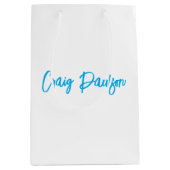 青い白あなたの名前を書のミニマルユニークリスト ミディアムペーパーバッグ (正面)