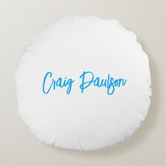 青い白あなたの名前を書のミニマルユニークリスト ラウンドクッション (正面)