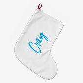 青い白あなたの名前を書のミニマルユニークリスト ラージクリスマスストッキング (正面 (吊り時))