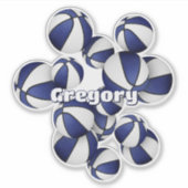 青い白いアスリートボールのクラスター上のバスケット名 シール (正面)