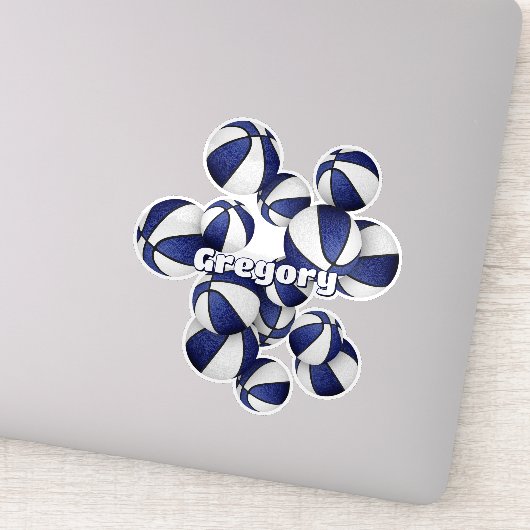 青い白いアスリートボールのクラスター上のバスケット名 シール (詳細)