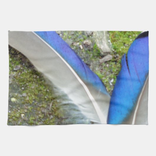 青い白いアヒルの羽,動物,鳥 キッチンタオル (横)