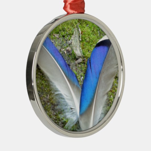 青い白いアヒルの羽,動物,鳥 メタルオーナメント (右)