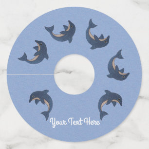 青い白いイルカのようにキラキラを飛ばすリングや輪 ワイングラスタグ