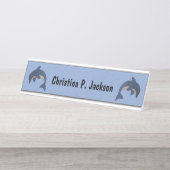 青い白いイルカのように飛び跳ねる輝き デスクネームプレート (正面)