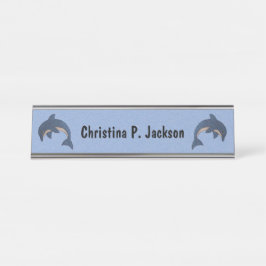 青い白いイルカのように飛び跳ねる輝き デスクネームプレート