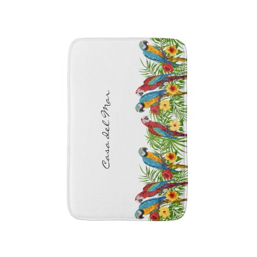 青い白いオウムの夏の家の名前 バスマット (正面縦)