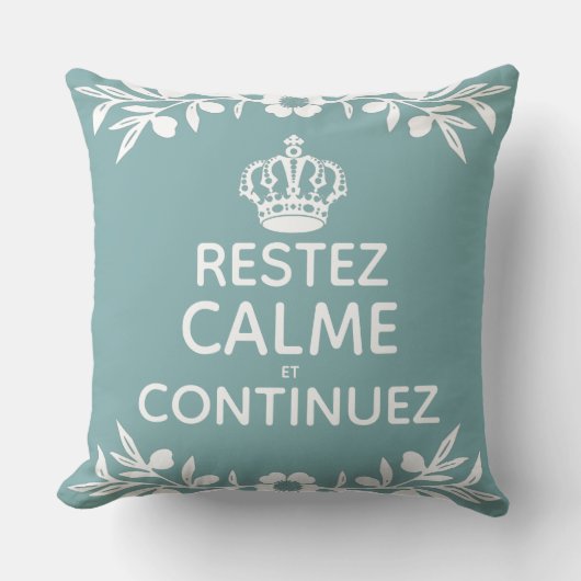 青い白いオリーブフランスのブのブ保ラン運コムオンオン クッション (正面)