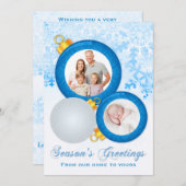青い白いオーナメントシーズンのグリーティングフォトカード シーズンカード (正面/裏面)