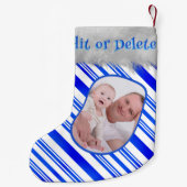 青い白いキャンディーケーンのパターンのクリスマスフォトおもしろい スモールクリスマスストッキング (裏面)